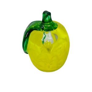 Joe Rice - Lemon Vintage glass paperweight Control bubble Yellow Green